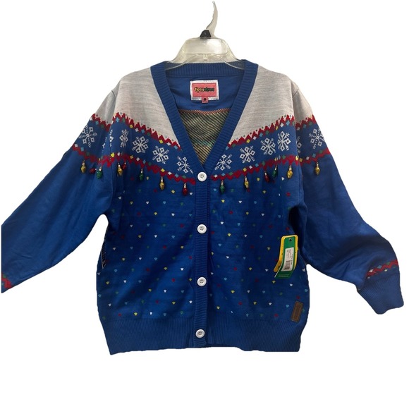 Tipsy Elves Sweaters - NEW Tipsy Elves Women's Christmas Lights Blue Cardigan 1X Sequin Ugly Sweater